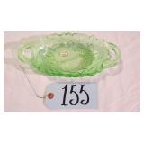 URANIUM - 2 HANDLED PICKLE/RELISH DISH LEAF PAT.
