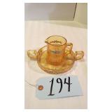 HEISEY DOUBLE HANDLED CUP WITH HOLDER