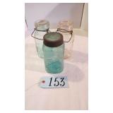 3 GLASS TOP VINTAGE CANNING JARS- SEE DESC.