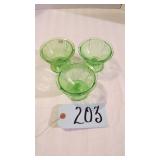 3 URANIUM SHERBT BOWLS CHERRY BLOSSOM PATTERN