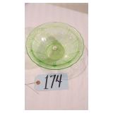 URANIUM GLASS FLORAL BOWL CHERRIES IN THE MIDDLE