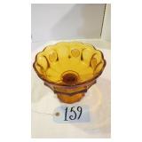 FOSTORIA COIN PATTERN AMBER GLASS PEDESTAL COMPOTE