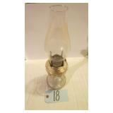 VTG GLASS OIL LAMP WITH CHIMNEY SEE DESC