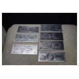 (7) Silver Foil Currency - Different Denominations