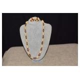 Vtg Aurora Borealis & Wood Bead Necklace&Earrings