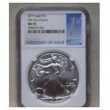 2019 Silver Eagle Dollar   MS70  1st Day of Issue