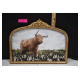 Highlander Cow Wall Art In Gold Tone Frame *Note*