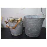 Vtg. Galvanized Wringer Mop Bucket & Bucket w/