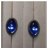 Vtg Sterling Screw Back Earrings w/ Blue Stones