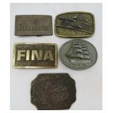 Five Vintage Brass and Metal Belt Buckles