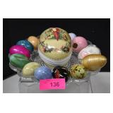Egg Plate Filled W/Porcelain & Paper Mache Eggs