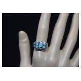 Sterling Inlaid Turquoise Ring   Size 8