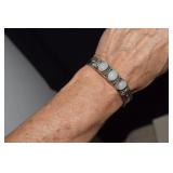 Silver Color Cuff Bracelet w/ White Stones