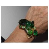 Vtg Green Beaded Wrap Around Bracelet & Earrings
