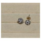 10K Post Ball Earrings w/ Clear & Black Stones