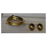 Napier Goldtone Clamp Braclet & Clip Earrings