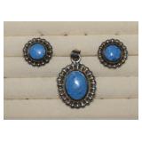Sterling Pendant & Earrings w/ Denim Lapis  Mexico