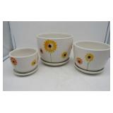 Three NEW Ceramic Sunflower Pots