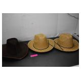 Two Straw Hats & Suede Hat