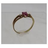 Dainty 14K Gold Ruby/Diamond Ring - 1gr - Sz 6