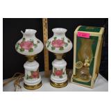 Two Vtg Milk Glass Hand Painted Lamps & Oil Lamp