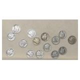 (15) Mercury Silver Dimes 1917 to 1940 Mix