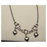Sterling Anklet w/ Dangling Hearts