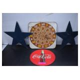 Vintage Metal Dart Board, Metal Coke Sign & Two