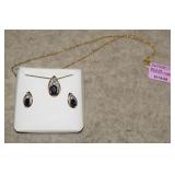 Created Sapphire Necklace & Earrings in Box