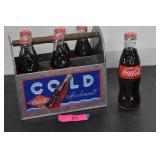 Metal Coke Carrier & Six Coke Bottles