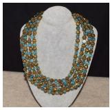 Vtg Beaded Four Strand Collar and Earrings