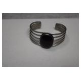Silver Color Cuff Bracelet w/ Onyx