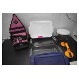 Two Pyrex Baking Pans, Measuring Bowl, Canvas Tote