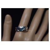 Sterling & Blue Diamond Band  Sz 11-3/4