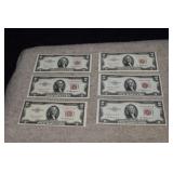 (6) 1953A $2 U.S. Notes  Red Seals-Mint Condition