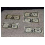 1935A, 1957,  (2) 1957A & 1957B $1 Silver Cert.