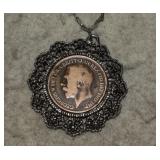 Great Britain Penny Coin in Pendant w/ Chain