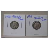 1943D & 1945S Mercury Silver Dimes