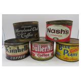 Five Antique Coffee Advertising Tins