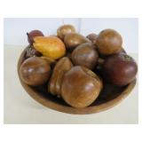 Vintage Dough Bowl w/Numerous Wooden Fruit