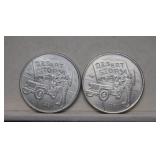 Two 1991 Desert Storm/Hutt River Province $5 Coin