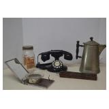 Vintage Lot Of Ashtray , Rotary Phone, Jar, &