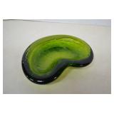 Vintage Blenko Avocado Green Amoeba Freeform -