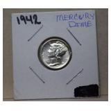 1942 BU Mercury Silver Dime  Full Bands