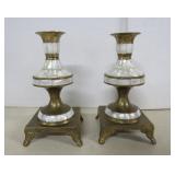 Pair of Brass MOP Candlesticks - 7'