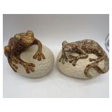 Two Ceramic Frog and Lizard Garden Stones - 7x6'
