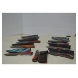 Lot Of  Damascus Steel Knives & Leather Sheaths -