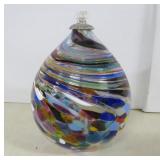 Colorful Handblown Art Glass Oil Lamp