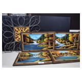Four Paintings on Velvet & Metal Wall Art