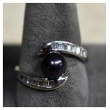 Sterling Tahitian Pearl & Clear Baguette Stone